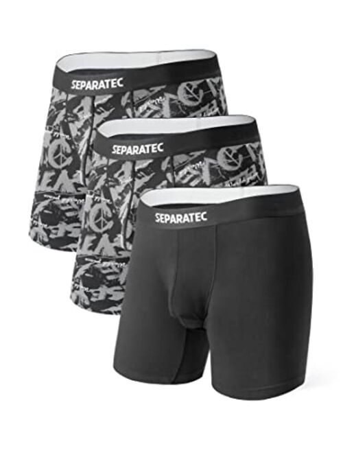 Separatec Men's Dual Pouch Underwear Breathable Soft Bamboo Rayon Printing Boxer Briefs 3 Pack