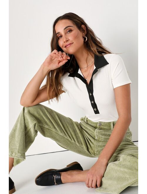 Lulus Ready for a Trend White Color Block Cropped Polo Top