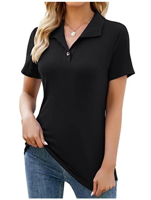 Ivicoer Womens V Neck Short Sleeve Polo Shirts Button Down Collared Tops Work Tunic Blouses Business Casual