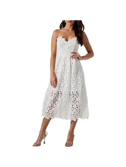 Anaya Women's Strapless Crochet Pleated Midi Dress