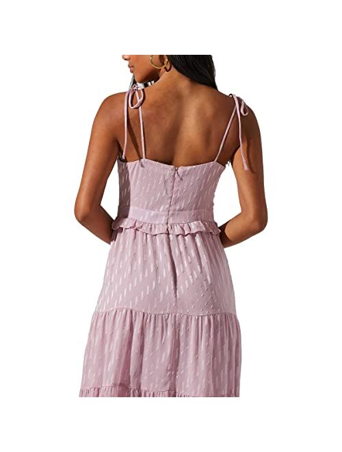 ASTR the label Women's Embroidered Ruffle Trim Cut Out Sleeveless Midi Dress