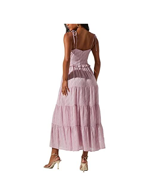 ASTR the label Women's Embroidered Ruffle Trim Cut Out Sleeveless Midi Dress