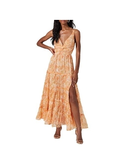 Elsa Women's Tiered Floral Print Plunging Maxi Dress