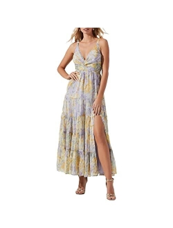 Elsa Women's Tiered Floral Print Plunging Maxi Dress