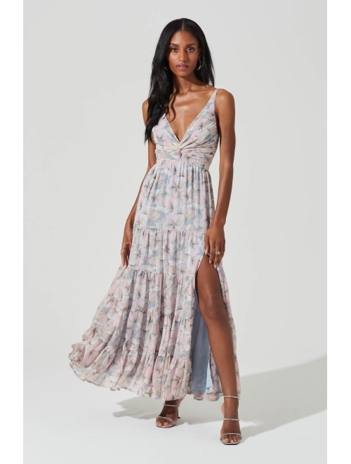 ASTR the label Elsa Women's Tiered Floral Print Plunging Maxi Dress