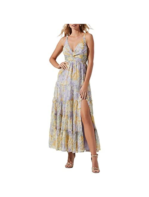 ASTR the label Elsa Women's Tiered Floral Print Plunging Maxi Dress