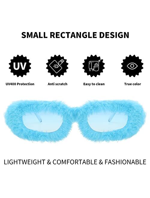 FEISEDY Women Plush Fuzzy Small Rectangle Sunglasses Punk Soft Velvet Shades Ladies Handmade Party Cosplay Eyewear B4093