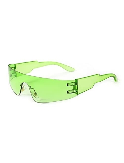 Futuristic Visor Punk Sunglasses Rimless One Piece Goggles Miorred Shades Women Men B2927