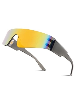 Futuristic Visor Punk Sunglasses Rimless One Piece Goggles Miorred Shades Women Men B2927