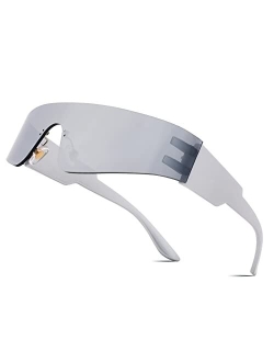 Futuristic Visor Punk Sunglasses Rimless One Piece Goggles Miorred Shades Women Men B2927