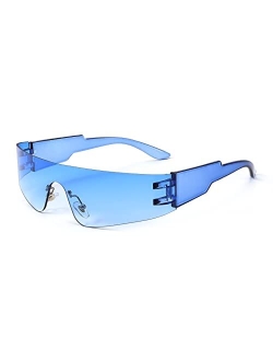 Futuristic Visor Punk Sunglasses Rimless One Piece Goggles Miorred Shades Women Men B2927