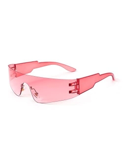 Futuristic Visor Punk Sunglasses Rimless One Piece Goggles Miorred Shades Women Men B2927