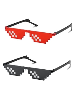 2PACK Thug Life Sunglasses Funny Pixelated Mosaic Gamer Glasses Party Disco Cool B2876-F2