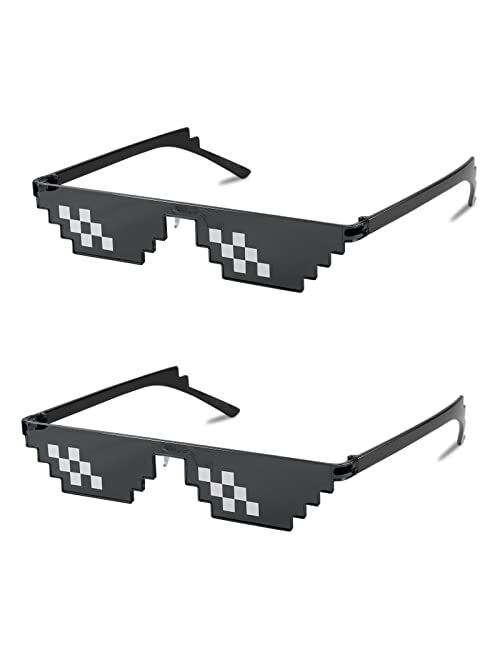 FEISEDY 2PACK Thug Life Sunglasses Funny Pixelated Mosaic Gamer Glasses Party Disco Cool B2876-F2