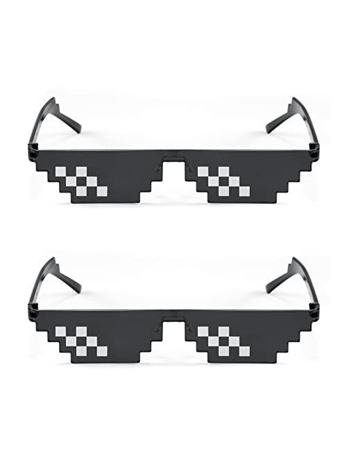 FEISEDY 2PACK Thug Life Sunglasses Funny Pixelated Mosaic Gamer Glasses Party Disco Cool B2876-F2