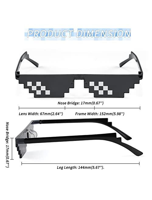 FEISEDY 2PACK Thug Life Sunglasses Funny Pixelated Mosaic Gamer Glasses Party Disco Cool B2876-F2