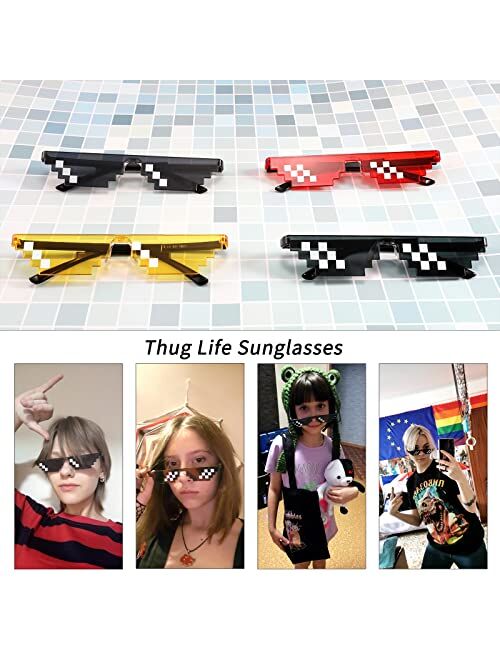 FEISEDY 2PACK Thug Life Sunglasses Funny Pixelated Mosaic Gamer Glasses Party Disco Cool B2876-F2