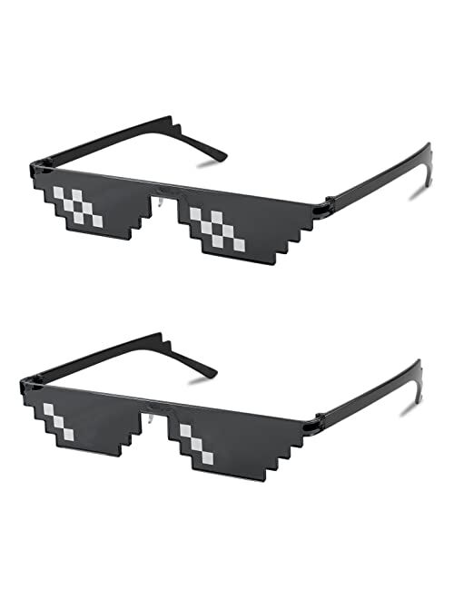 FEISEDY 2PACK Thug Life Sunglasses Funny Pixelated Mosaic Gamer Glasses Party Disco Cool B2876-F2