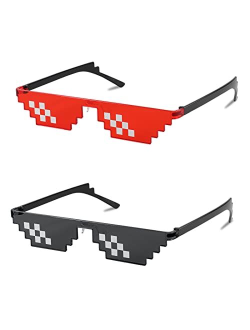 FEISEDY 2PACK Thug Life Sunglasses Funny Pixelated Mosaic Gamer Glasses Party Disco Cool B2876-F2