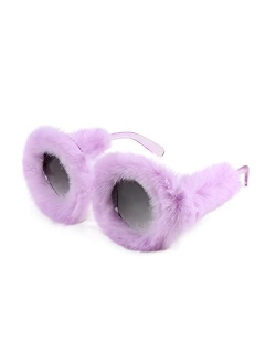 Women Plush Fuzzy Round Sunglasses Punk Soft Velvet Shades Ladies Handmade Party Cosplay Eyewear B2889