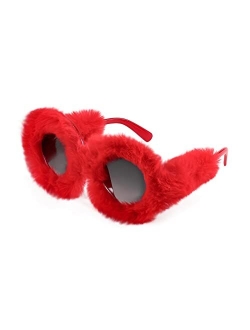 Women Plush Fuzzy Round Sunglasses Punk Soft Velvet Shades Ladies Handmade Party Cosplay Eyewear B2889