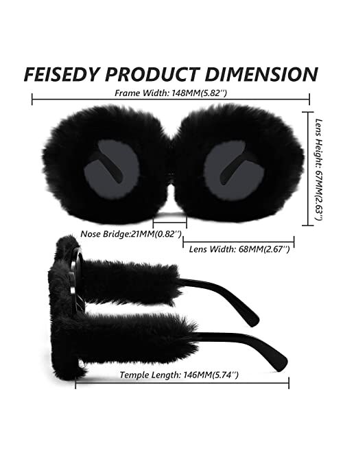 FEISEDY Women Plush Fuzzy Round Sunglasses Punk Soft Velvet Shades Ladies Handmade Party Cosplay Eyewear B2889