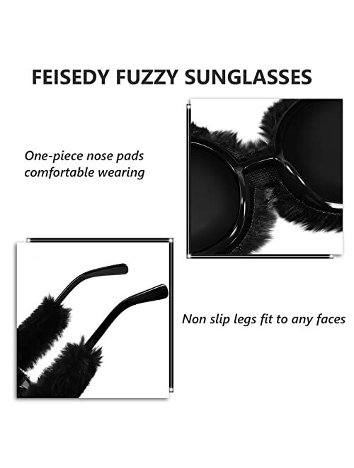 FEISEDY Women Plush Fuzzy Round Sunglasses Punk Soft Velvet Shades Ladies Handmade Party Cosplay Eyewear B2889