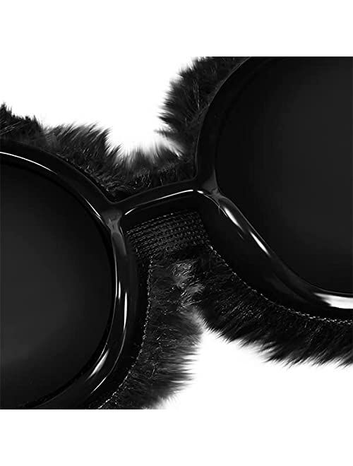 FEISEDY Women Plush Fuzzy Round Sunglasses Punk Soft Velvet Shades Ladies Handmade Party Cosplay Eyewear B2889