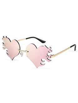 Fire Flame Sunglasses for Women Mirror Rimless Fire Shaped Novelty Sunglasses B2839