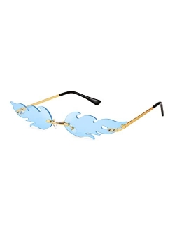 Fire Flame Sunglasses for Women Mirror Rimless Fire Shaped Novelty Sunglasses B2839