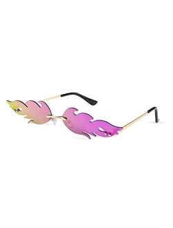 Fire Flame Sunglasses for Women Mirror Rimless Fire Shaped Novelty Sunglasses B2839