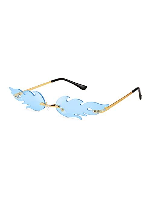 FEISEDY Fire Flame Sunglasses for Women Mirror Rimless Fire Shaped Novelty Sunglasses B2839