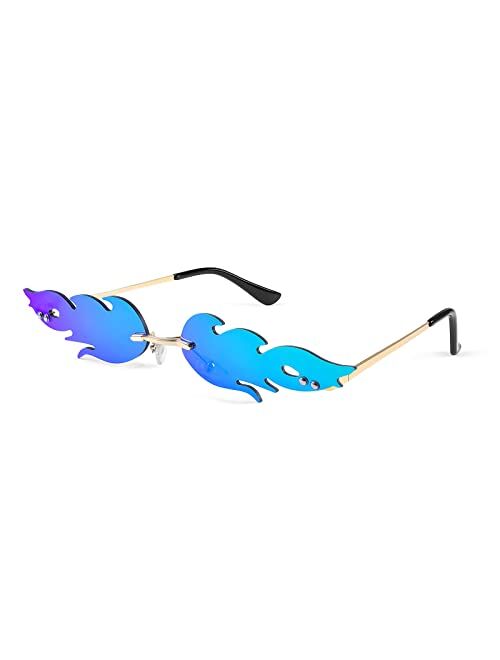 FEISEDY Fire Flame Sunglasses for Women Mirror Rimless Fire Shaped Novelty Sunglasses B2839