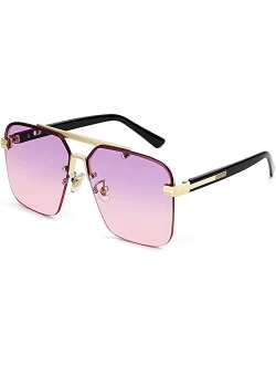 Men Women Trendy Square Pilot Double Bridge Sunglasses Retro Oversized Rimless Gradient Lens Shades B2325