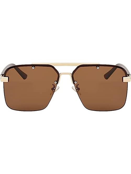 FEISEDY Men Women Trendy Square Pilot Double Bridge Sunglasses Retro Oversized Rimless Gradient Lens Shades B2325