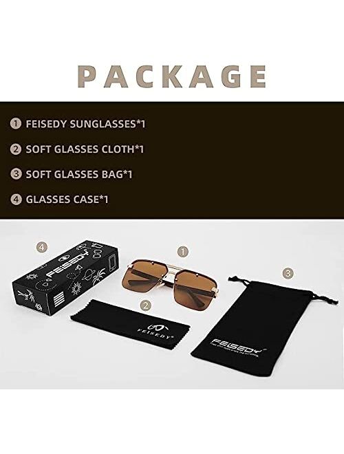 FEISEDY Men Women Trendy Square Pilot Double Bridge Sunglasses Retro Oversized Rimless Gradient Lens Shades B2325