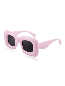 Cute Inflated Square Sunglasses for Women Men Trendy Oversized Thick Frame Funny Aesthetic Shades B9097