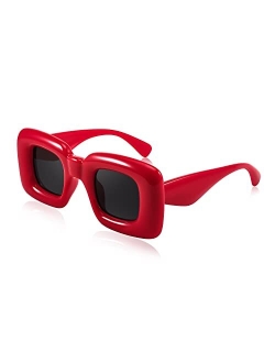 Cute Inflated Square Sunglasses for Women Men Trendy Oversized Thick Frame Funny Aesthetic Shades B9097