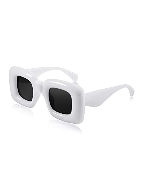 FEISEDY Cute Inflated Square Sunglasses for Women Men Trendy Oversized Thick Frame Funny Aesthetic Shades B9097