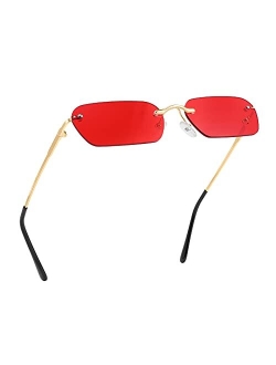 Retro Small Narrow Rimless Sunglasses Clear Eyewear Vintage Rectangle Sunglasses for Women Men B2643