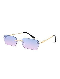 Retro Small Narrow Rimless Sunglasses Clear Eyewear Vintage Rectangle Sunglasses for Women Men B2643