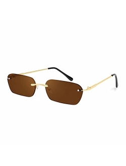 Retro Small Narrow Rimless Sunglasses Clear Eyewear Vintage Rectangle Sunglasses for Women Men B2643