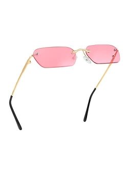 Retro Small Narrow Rimless Sunglasses Clear Eyewear Vintage Rectangle Sunglasses for Women Men B2643