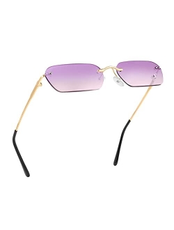 Retro Small Narrow Rimless Sunglasses Clear Eyewear Vintage Rectangle Sunglasses for Women Men B2643