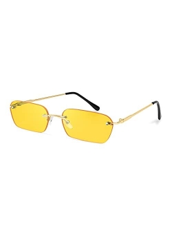 Retro Small Narrow Rimless Sunglasses Clear Eyewear Vintage Rectangle Sunglasses for Women Men B2643