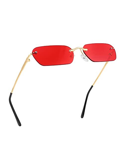 FEISEDY Retro Small Narrow Rimless Sunglasses Clear Eyewear Vintage Rectangle Sunglasses for Women Men B2643