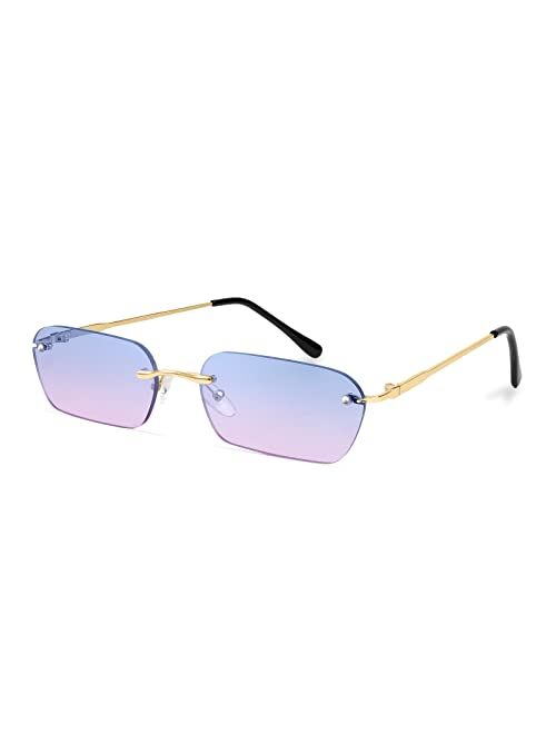 FEISEDY Retro Small Narrow Rimless Sunglasses Clear Eyewear Vintage Rectangle Sunglasses for Women Men B2643