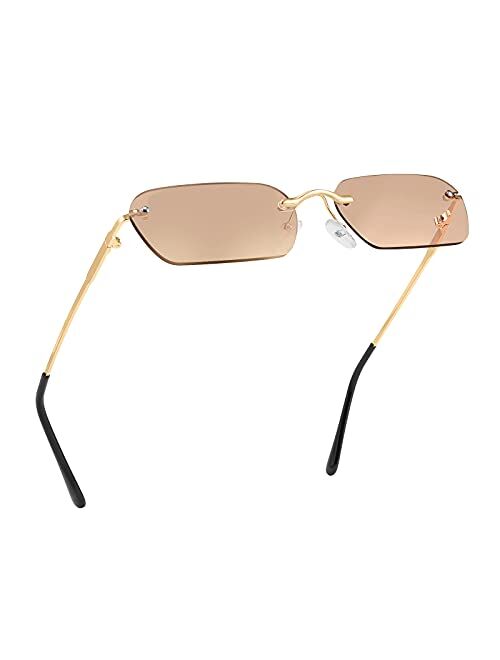 FEISEDY Retro Small Narrow Rimless Sunglasses Clear Eyewear Vintage Rectangle Sunglasses for Women Men B2643