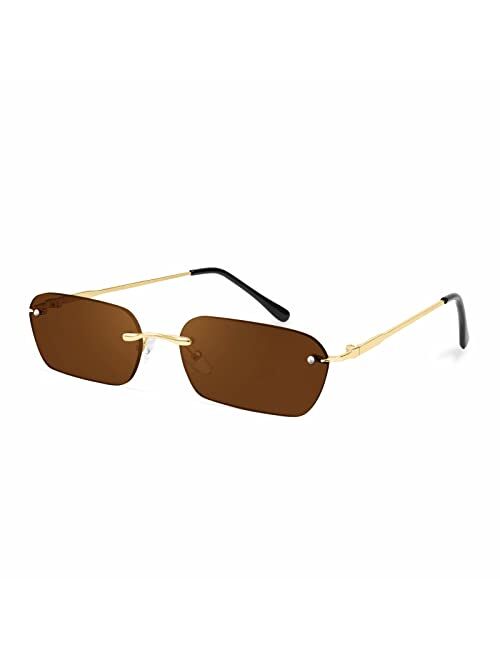 FEISEDY Retro Small Narrow Rimless Sunglasses Clear Eyewear Vintage Rectangle Sunglasses for Women Men B2643