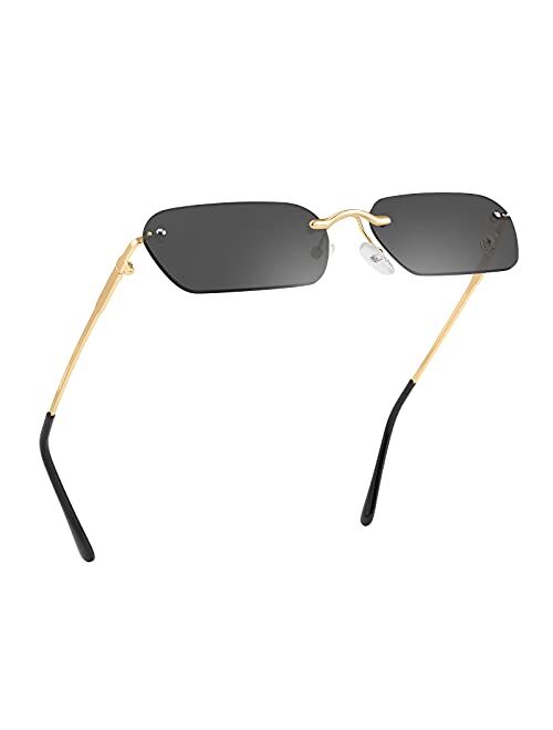 FEISEDY Retro Small Narrow Rimless Sunglasses Clear Eyewear Vintage Rectangle Sunglasses for Women Men B2643